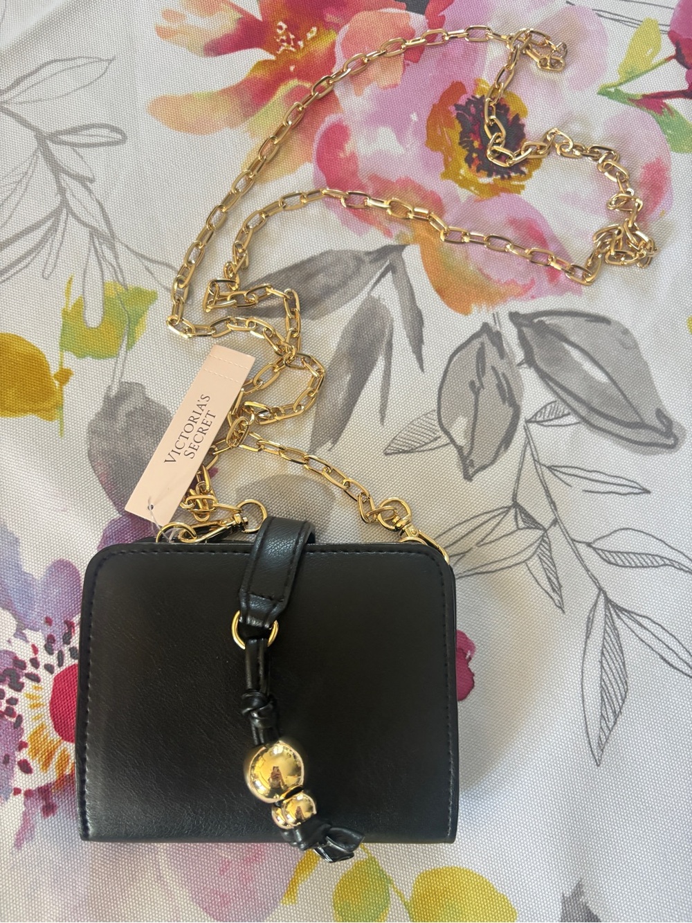 Victoria's Secret - Black Crossbody Wallet with Gold Chain